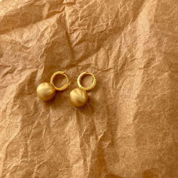 18K Gold Plated Brushed Ball Drops Viavia Earrings - Picture 2 of 6